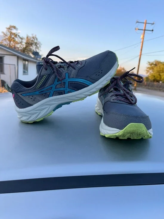 Asics Gray with Pink Logo Cushioning Running Shoe - Picture 3 of 11